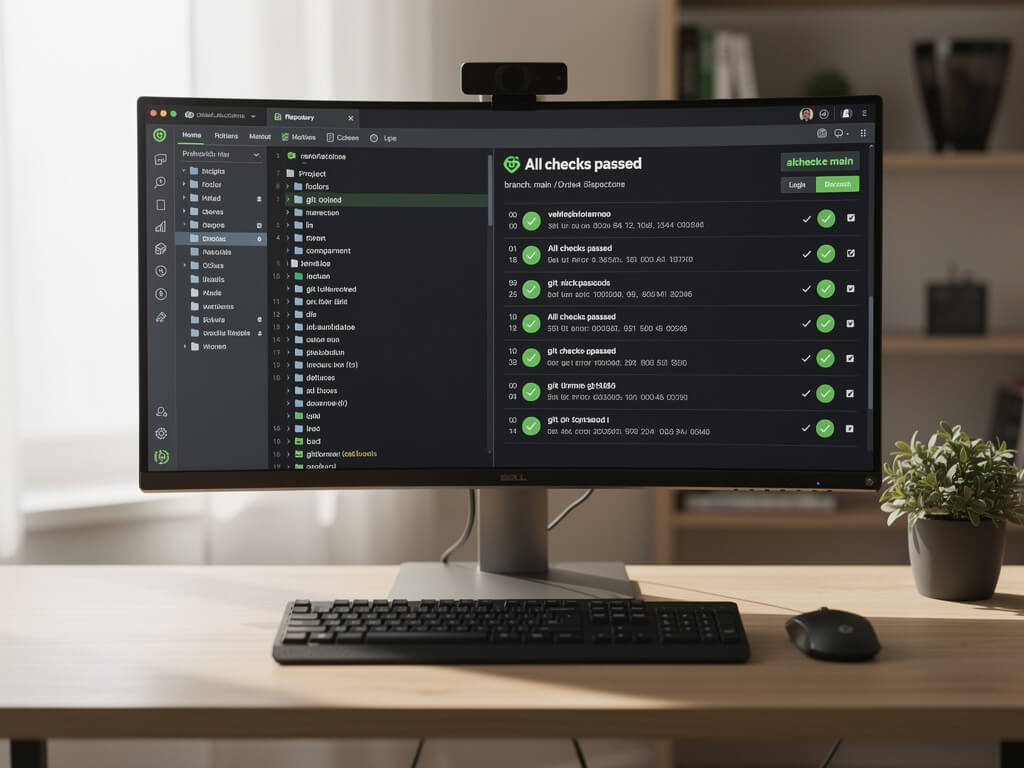 Clean terminal showing a single active repository with recent commits and green status indicators, organized workspace